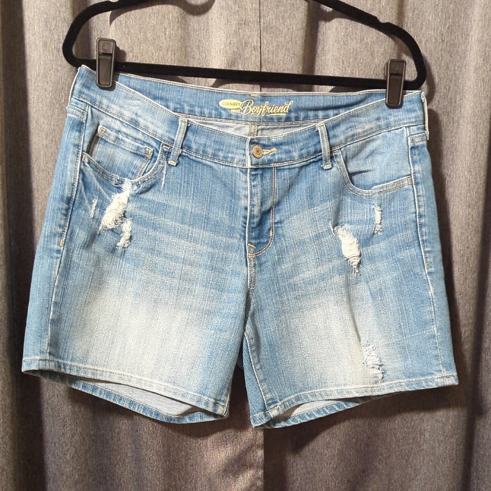 Boyfriend Denim Shorts - Light Blue Distressed